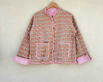 Handmade Block Printed Cotton Jacket: Reversible Indian Quilted Coat