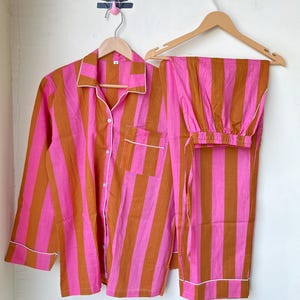 Handmade Indian Cotton Pajama Set: Striped Soft Nightwear