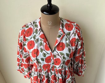 Vestido midi con estampado floral en bloques, minivestido, vestido de verano de algodón suave, vestido ligero, vestido de dama de honor, escote profundo con cierre de cordón.