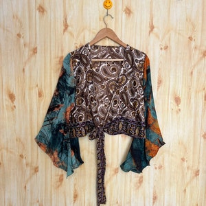 Handmade Crepe Silk Crop Top: Vintage Sari Tie Top