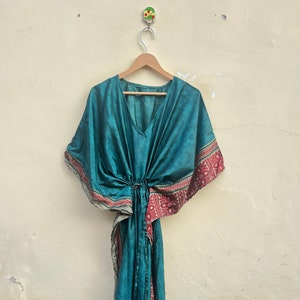 Stylish Blue  Silk Indian handmade Vintage Tye And Dye Caftan For Women , Trendy Tye Dye Caftan , beach wear kaftan ,Gift for her