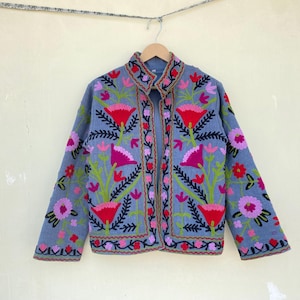 Suzani Stickerei Baumwolljacke: Handgemachter Boho Kimono Mantel