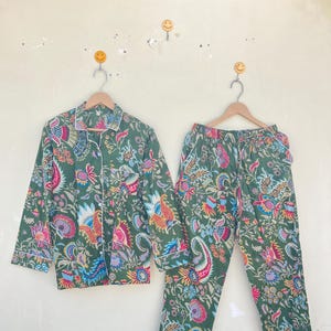 Green Floral Cotton Pajama Set: Indian Bridal Night Suit
