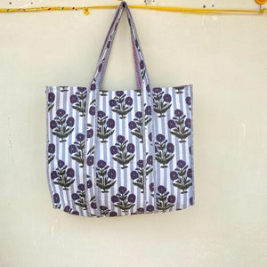 Bolsa de compras grande de algodón con estampado floral
