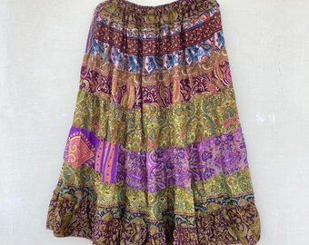 Falda de seda para mujer, falda con estampado indio, falda de seda, falda larga bohemia, falda de 7 pulgadas, ropa de mujer, falda de seda, falda de vacaciones, regalo para ella