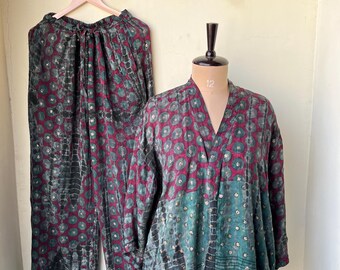 Kimono de seda cómodo para mujer con pijama, vestido de dormir, bata corta de seda con efecto tie-dye, pijama de dos piezas, pijama de dama de honor.