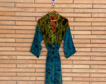 Beautiful Silk  Tie dye kimono dress, Bathrobe Kimono, silk  tie dye Kimono robe, Beach cover Up, Tie dye kimono, Silk kimono .