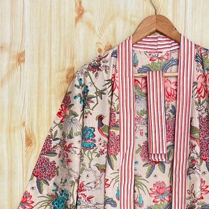 Cotton Kimono Robe Dressing Gown, Block Print Bridesmaid Robe, Summer Nightwear, One Size