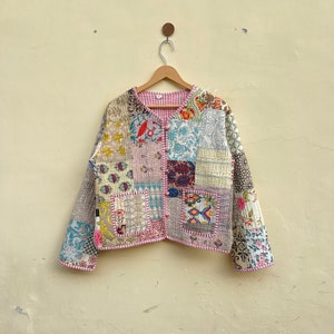 Handmade Cotton Patchwork Kantha Jacket: Reversible Boho Coat