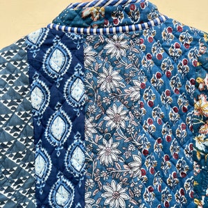 Nouvelle veste patchwork Blue Coller Boho Winter veste matelassée réversible, vêtements pour femmes, manteau de veste, veste indienne faite à la main image 10