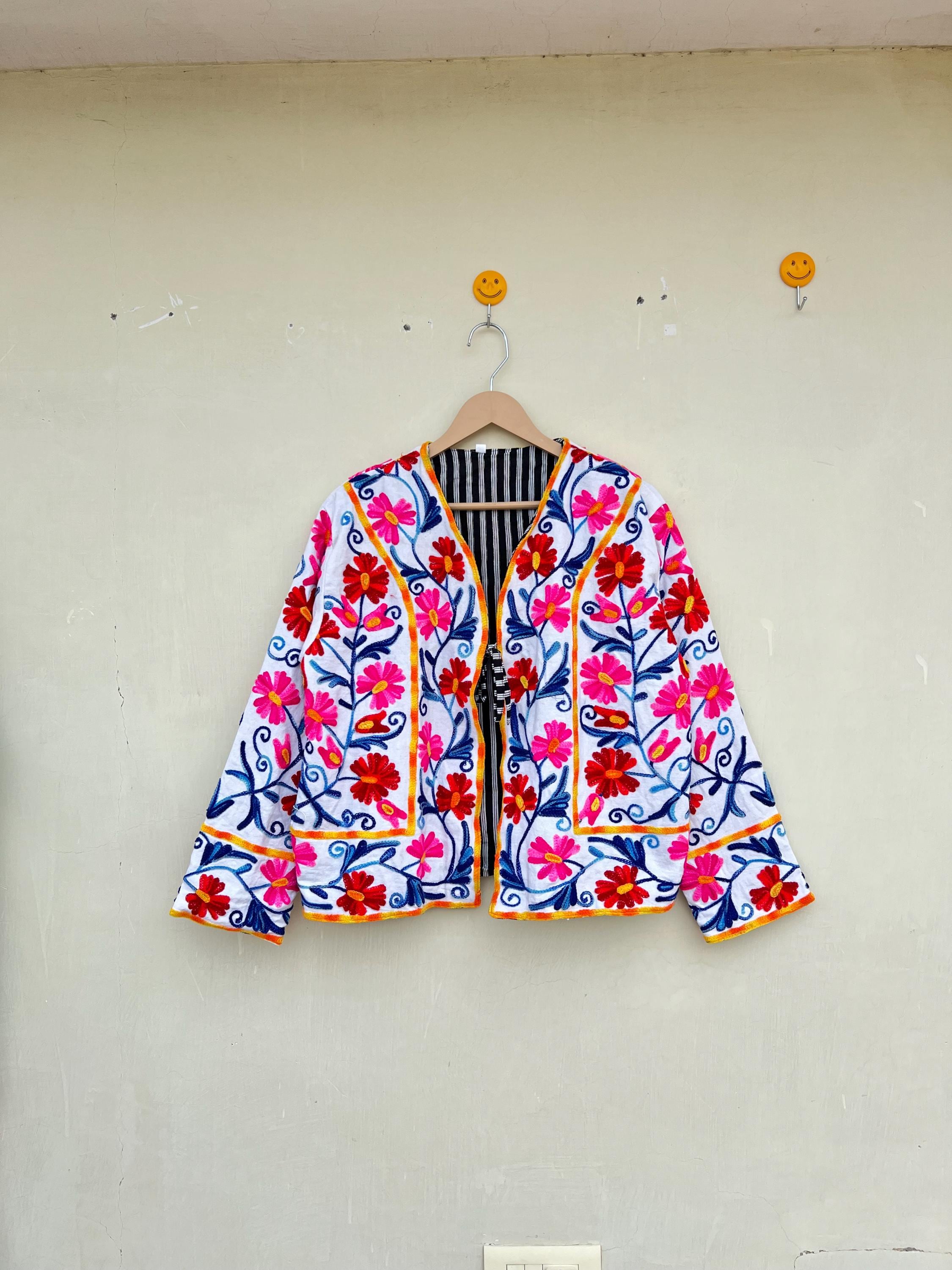 ハンドメイドコットンスザニ刺繍ジャケット：ボヘミアン着物コート
