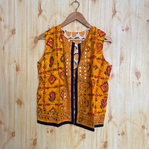 Phulkari broderad väst: Vändbar indisk Boho-jacka