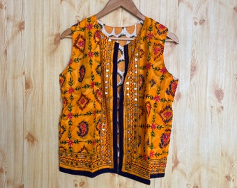 Chaleco bordado Phulkari: chaqueta boho india reversible