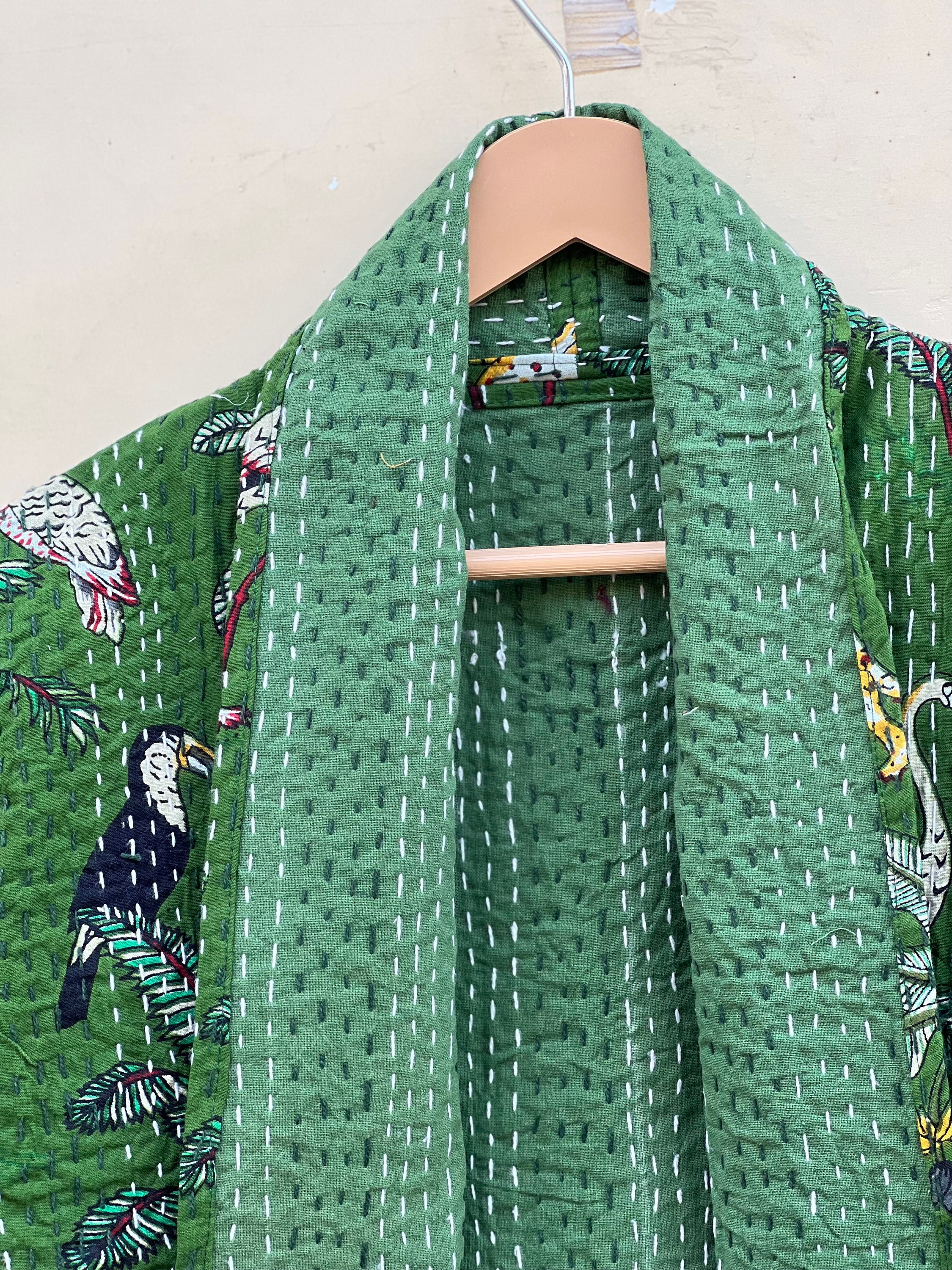 Jungle Print Kantha Quilt Jacket: Handmade Indian Cotton Coat - Etsy