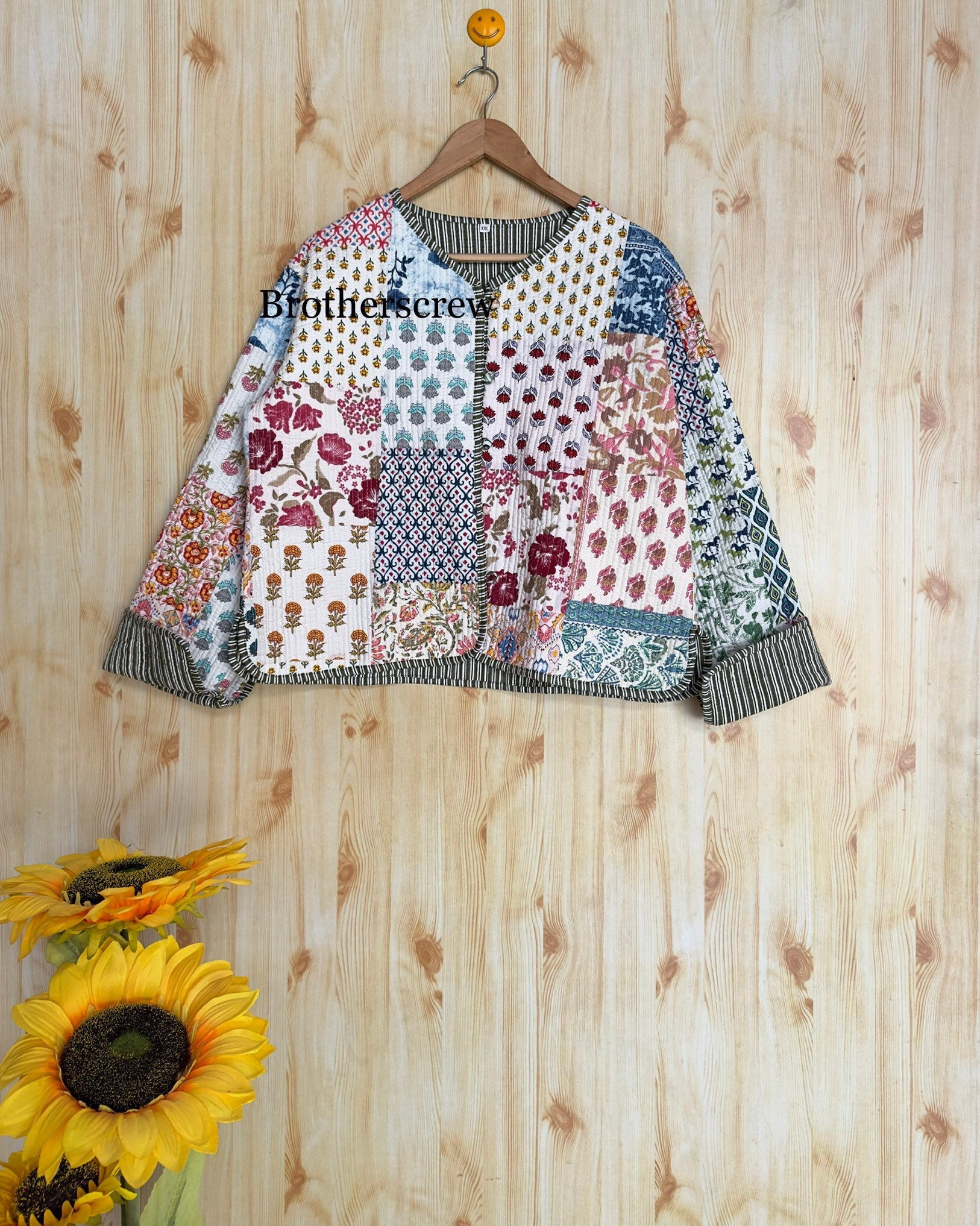 Handmade Patchwork Jacket, Hand Stitched Cotton Patchwork
