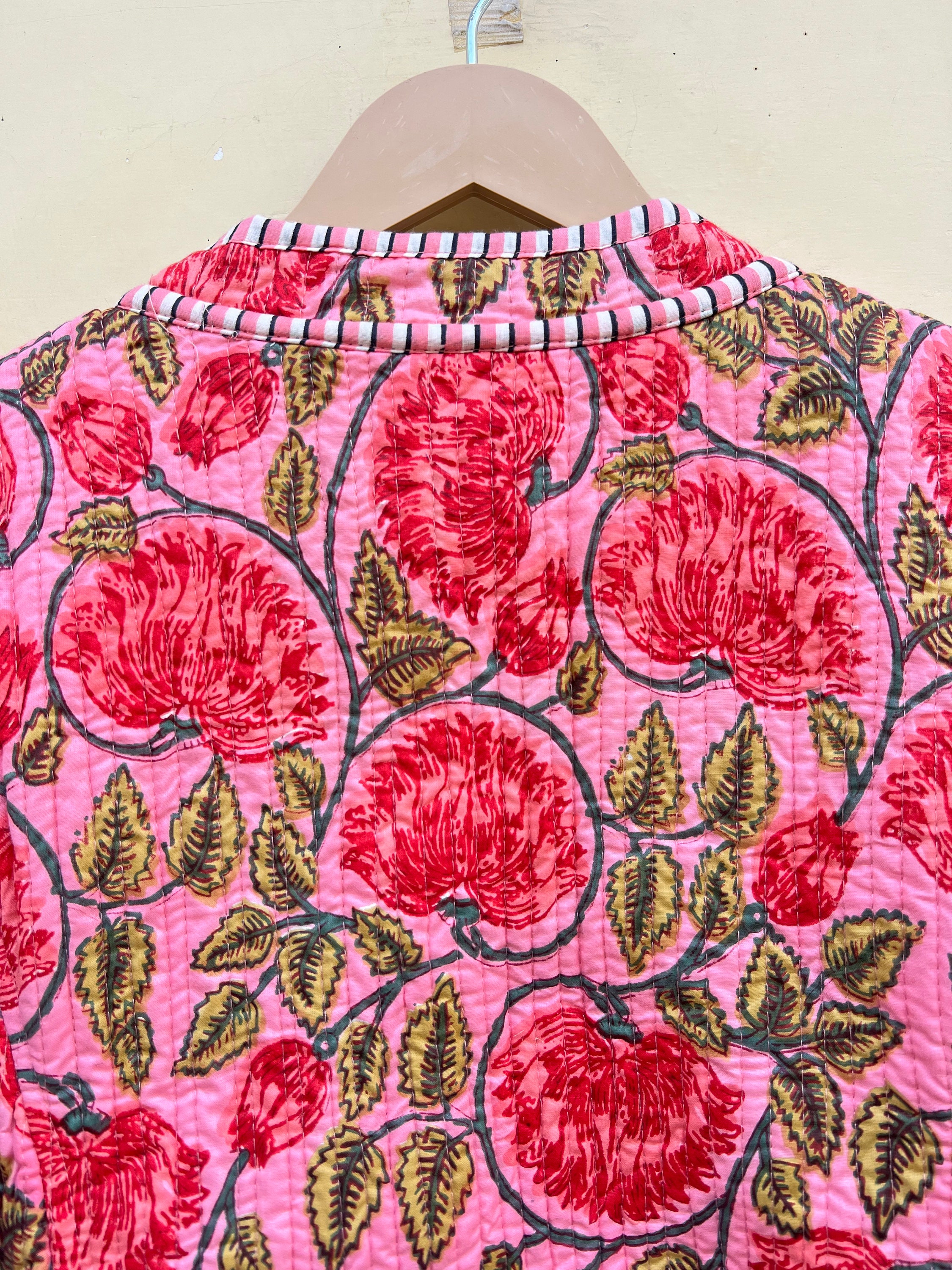 Reversible Block Print Cotton Quilted Jacket: Indian
