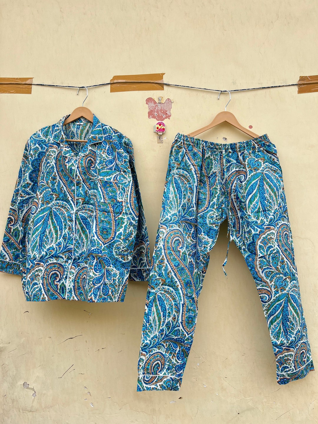 Festive Pink Leaf Print Pajama Set