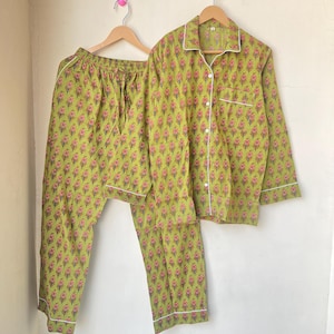 Hand Block Print Cotton Pajama Set: Indian Nightwear