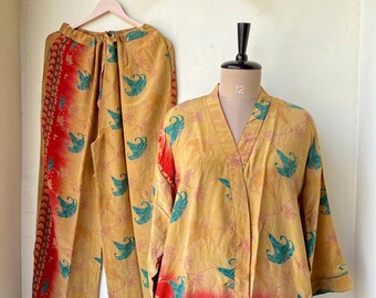 Conjunto de pijama palazzo de seda, conjunto de ropa de lujo para resorts, pijama de verano, conjunto de pijama unisex, conjunto de pijama para mujer, pijama de fiesta