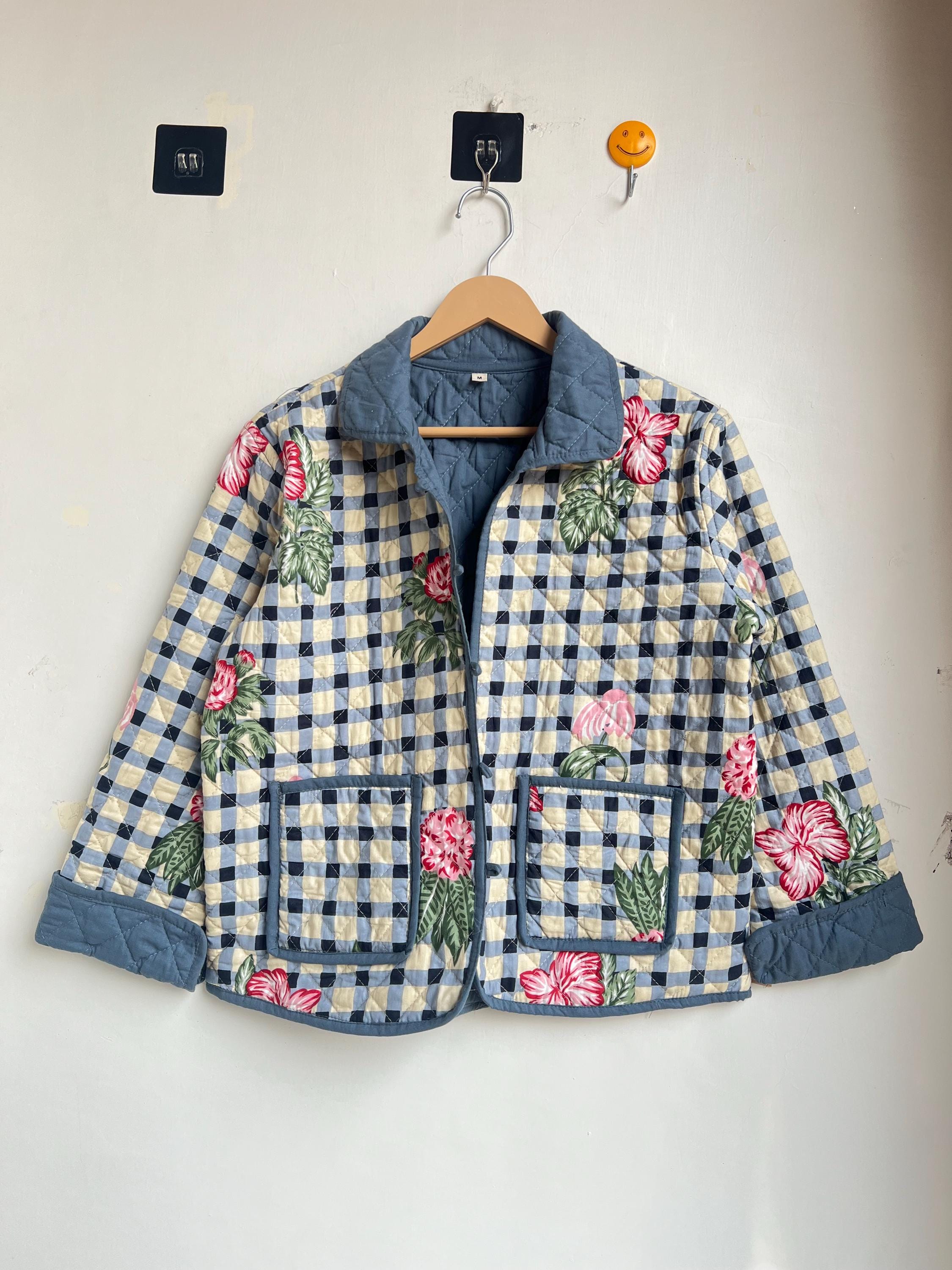 Indian 100% Handmade Cotton Jacket, New Style Cotton Quilted Jacket, Floral Print Women's Jacket, 2 Side Pocket Reversible Women's Boho Coat