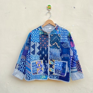 Handmade Patchwork Quilted Cotton Jacket: Bohemian Floral Coat with Pockets