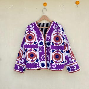 Indian Suzani Embroidery Jacket , Ladies short bomber coat, cotton Jacket For Women Bohemian Style, Gift For her