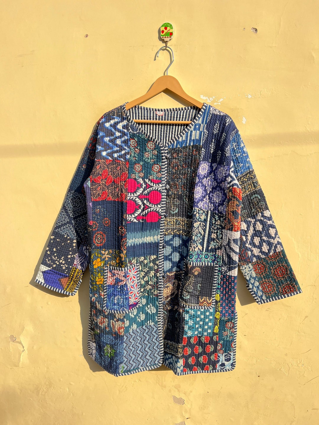 Blue Jacket Patchwork Handmade Patchwork Cotton Quilted Jacket: Blue Vintage Kimono - Etsy