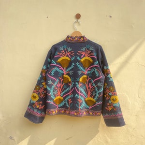 New Trending Navy Blue handmade suzani embroidery tnt jacket women's clothing gift for her zdjęcie 7