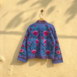 Dark Blue Cotton Suzani Hand Embroidery Jacket Coat, Women Wear Winter Jackets, Bridesmaid Gift, Winter Jacket, Kimono Robe, Bridesmaid image 5