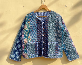 Chaqueta de patchwork de algodón de nuevo estilo con cuello, chaqueta acolchada de algodón, chaqueta de mujer, chaqueta reversible, chaqueta de parches largos, chaqueta ella