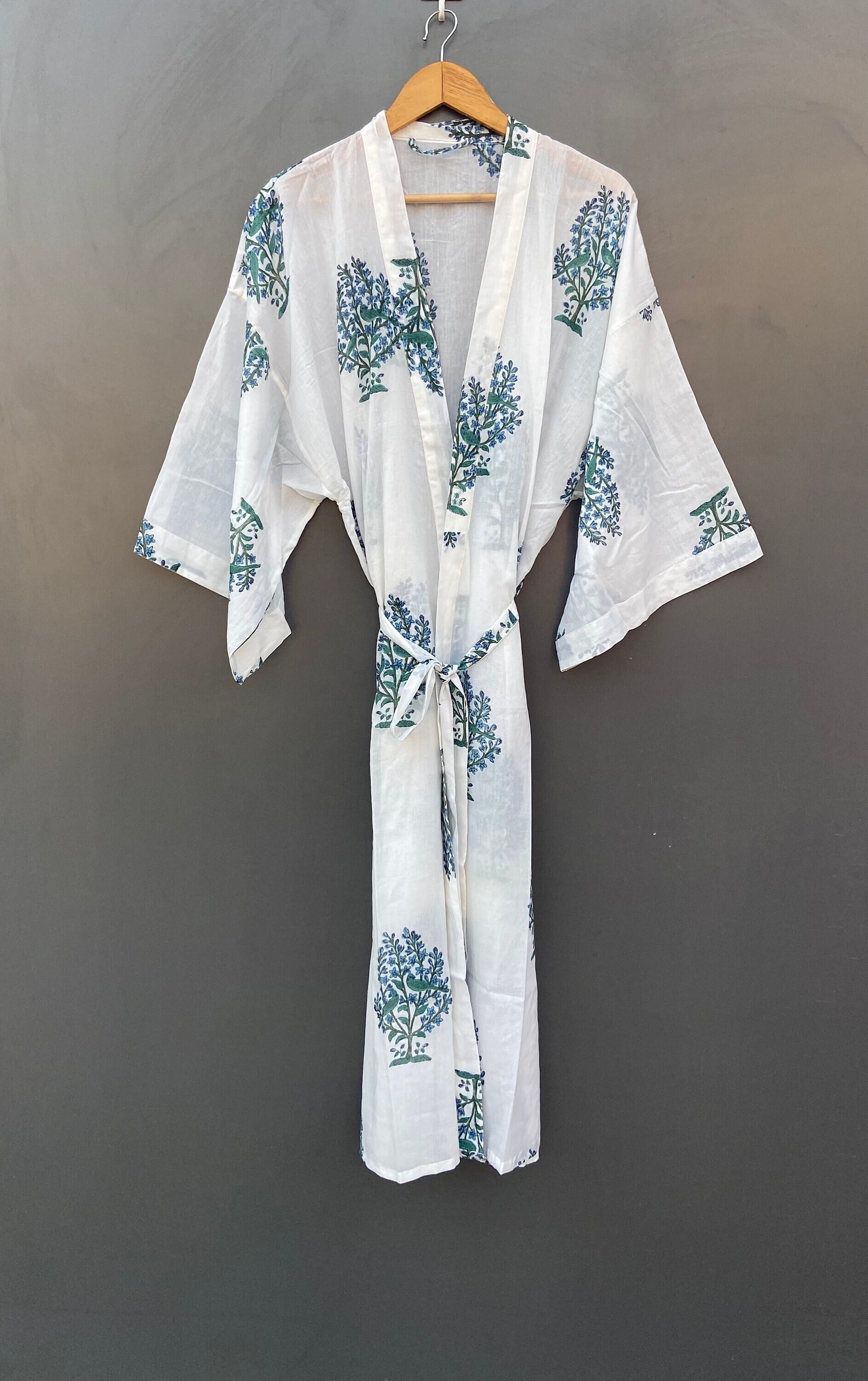 Cotton Vintage Floral Kimono Boho Kimono With Sleevesummer Etsy
