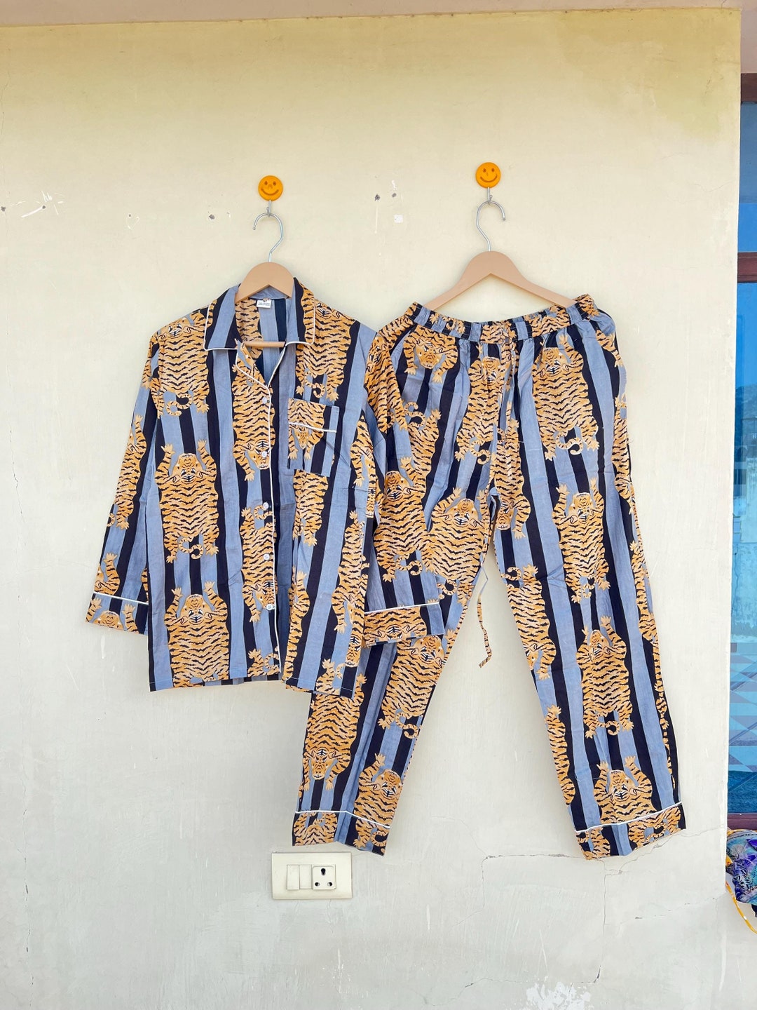 Tapir Pyjamas Handmade Cotton Pajama Set : Tiger Print Women's Nightwear Dress - Etsy