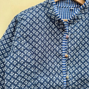 Giacca indiana con stampa a blocchi vintage Giacca collor, giacca Bohemein, giacche a righe. Blu immagine 2