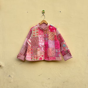 Vestes matelassées en patchwork avec col en coton floral bohème style automne hiver veste manteau street wear matelassé réversible pour femme image 5