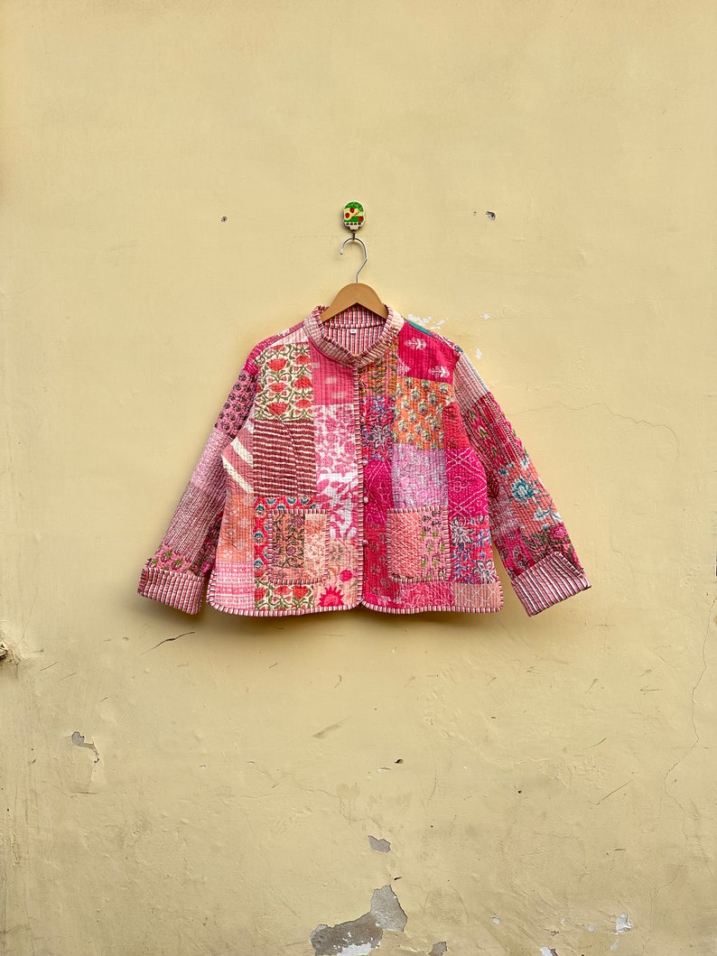 Patchwork Quilted Jacken mit Kragen Baumwolle Floral Boho Stil Herbst Winter Jacke Mantel Streetwear Gesteppte Wendejacke für Frauen Bild 5