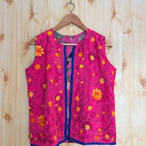 Handmade Phulkari Embroidered Vest: Reversible Boho Sleeveless Jacket