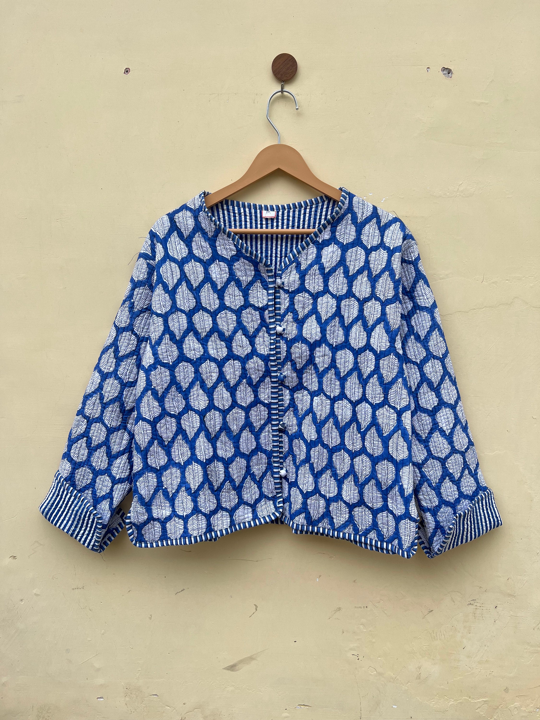 Reversible Block Print Cotton Quilted Jacket: Indigo Boho Coat - Etsy