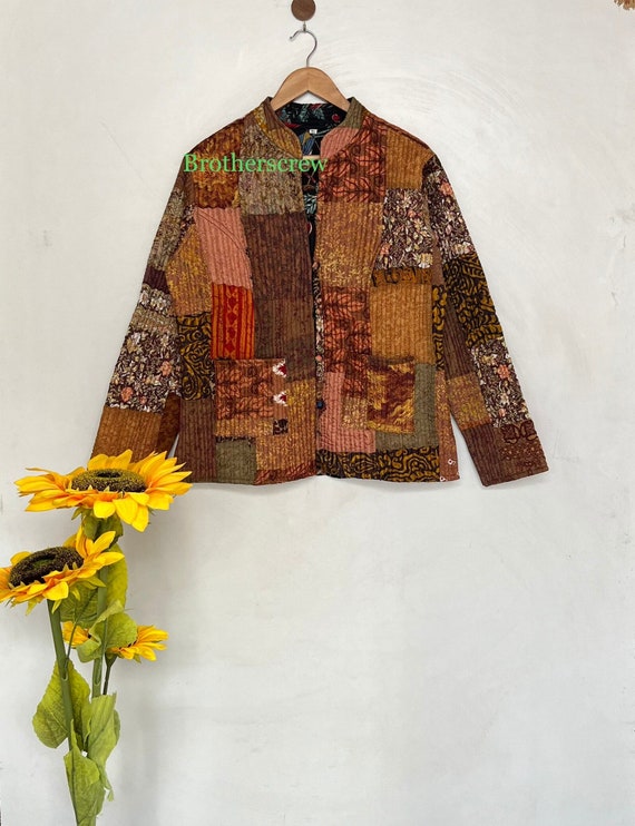 Vintage Patchwork Quilted Jacket: Reversible Cotton Short