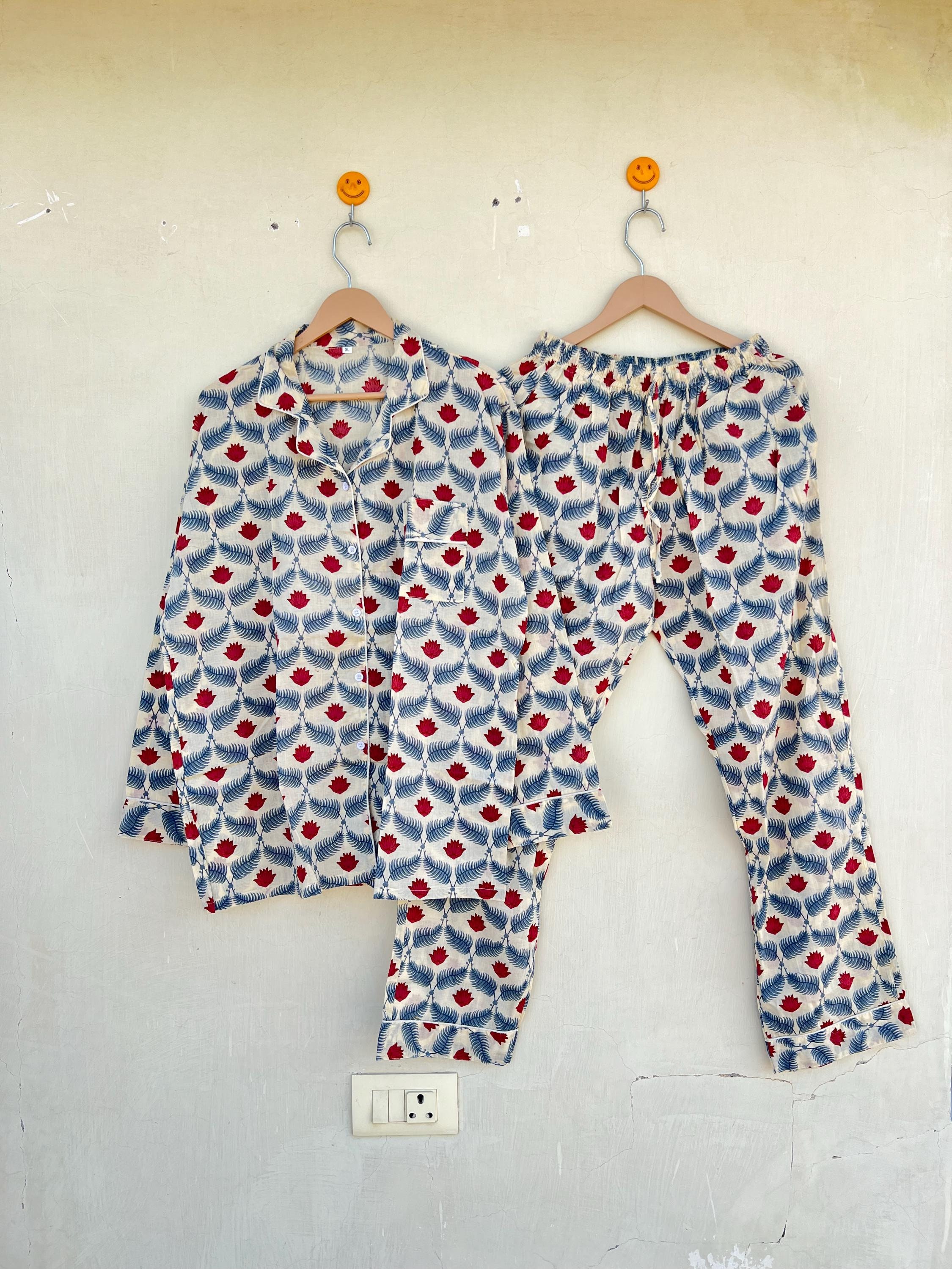 Handmade Cotton Pajama Set: Floral Print Women's Sleepwear