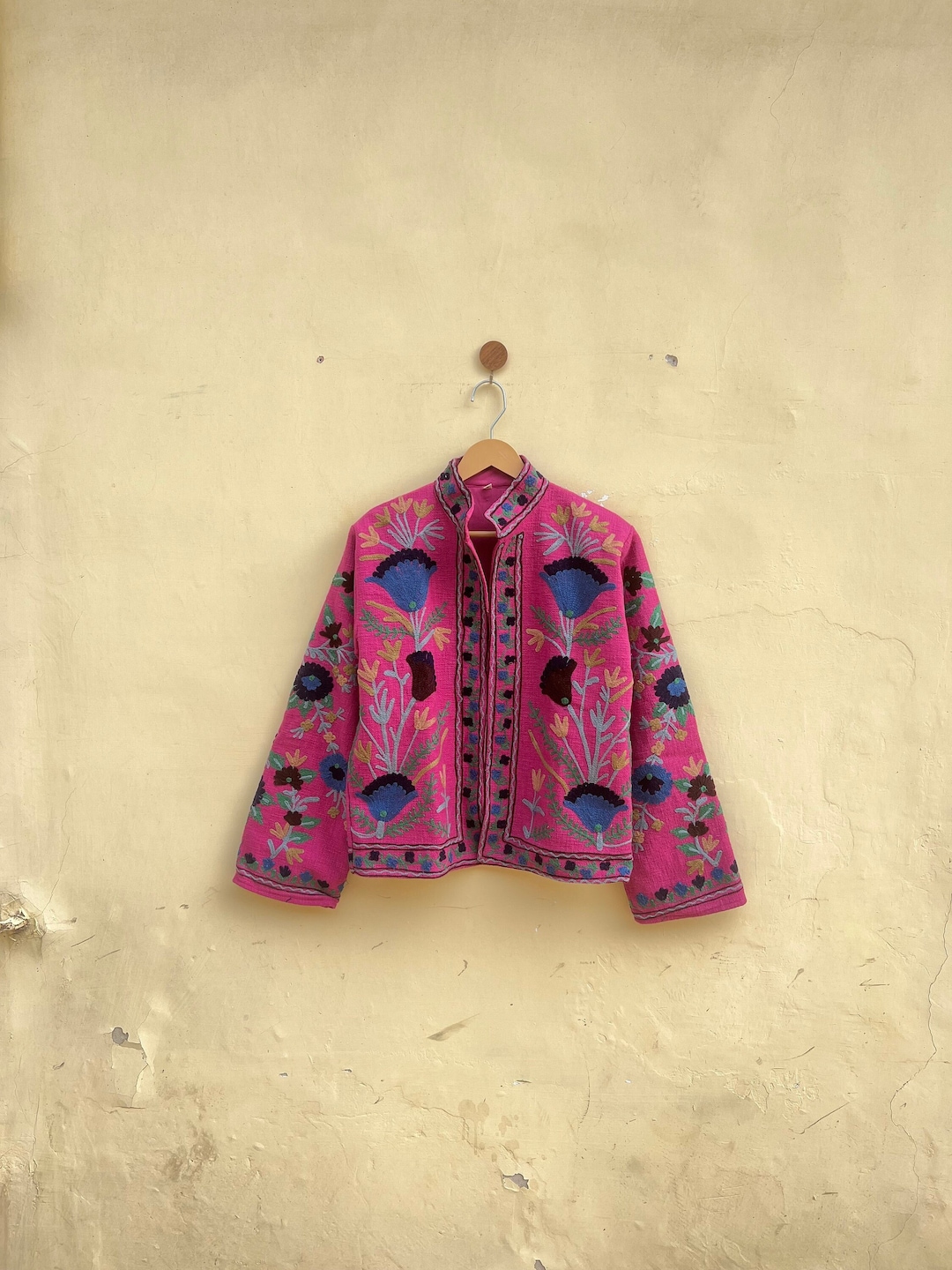 Pink Handmade Suzani Embroidery Jacket, Winter Wear Jacket Coat, Womens ...