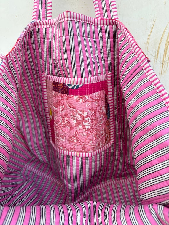 Floral Print Quilted Tote Bag: Handmade Reversible Cotton