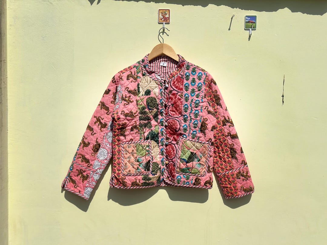 Handmade Indian Patchwork Cotton Quilted Jacket: Reversible Boho Coat ...