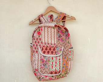 Handmade Cotton Patchwork Backpack: Bohemian Hippie Tote Bag