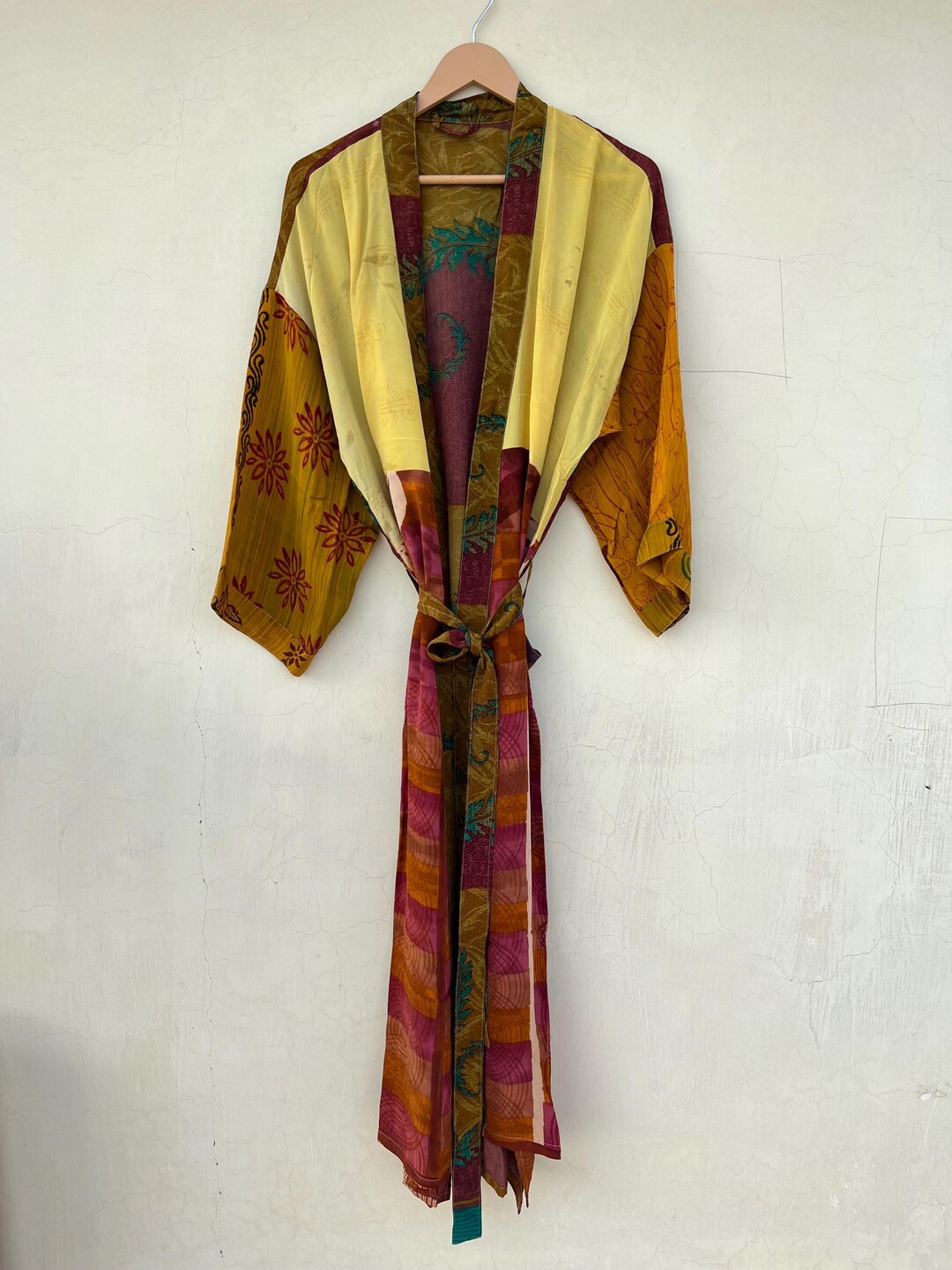 Multicolour Silk Robe, Indian Silk Robe, Crepe Silk Robe, New ...