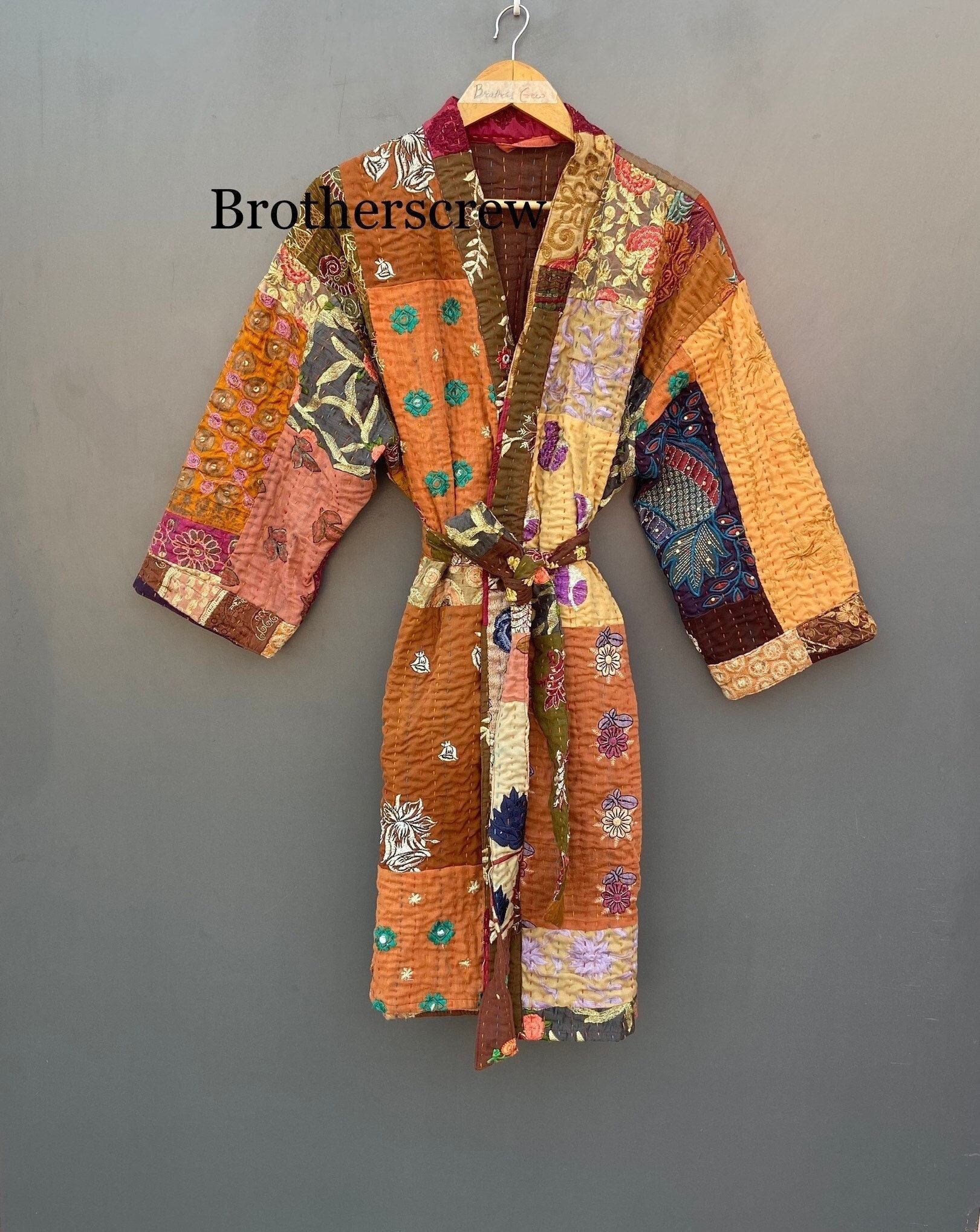 Kantha Patchwork Double Layer Cotton Kimono Jacket Patchwork - Etsy