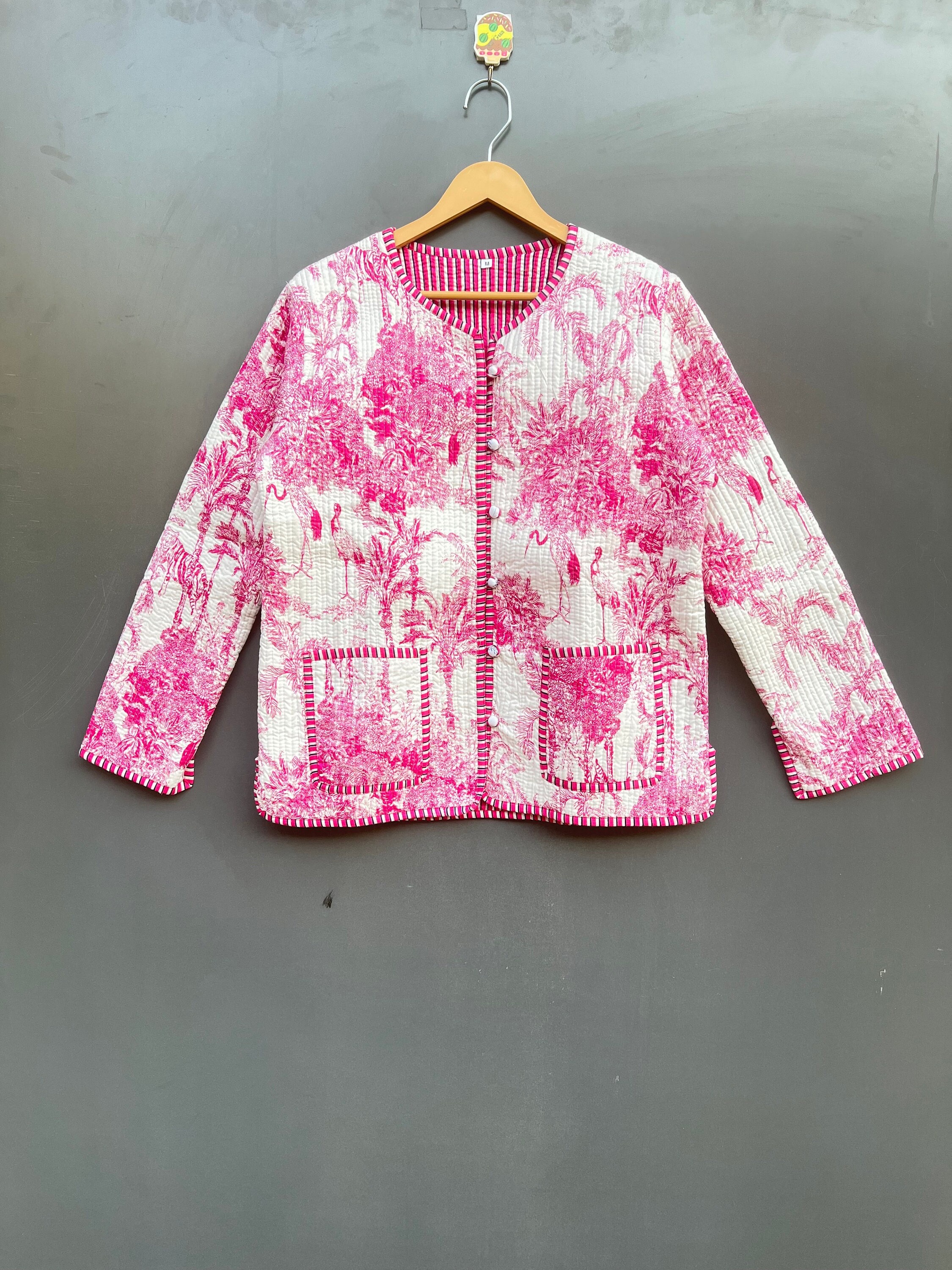 Handmade Cotton Quilted Jacket: Women's Boho Jungle Print Coat