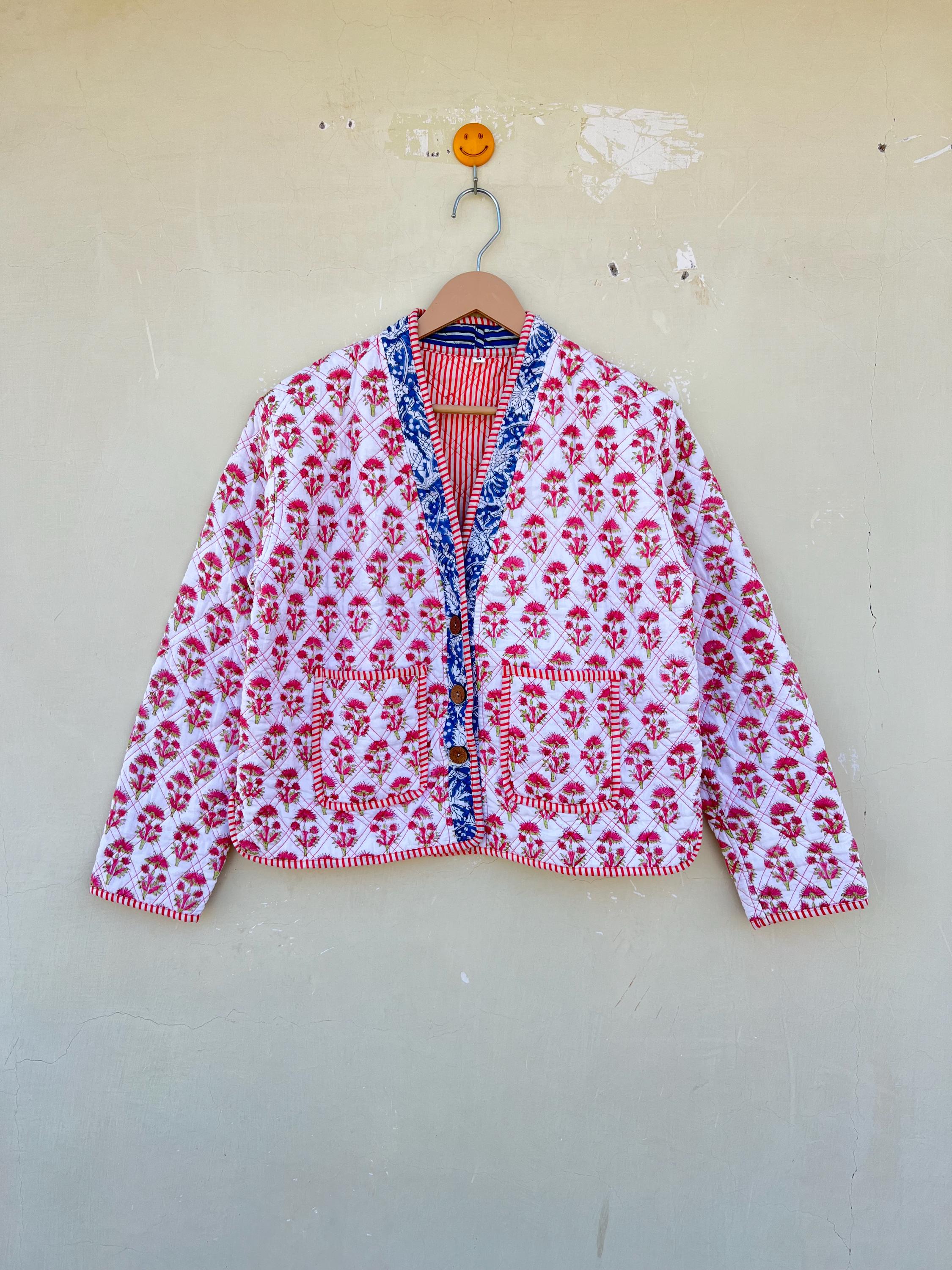 Floral Hand Block Print Cotton Quilted Jacket - Boho Indian Coat