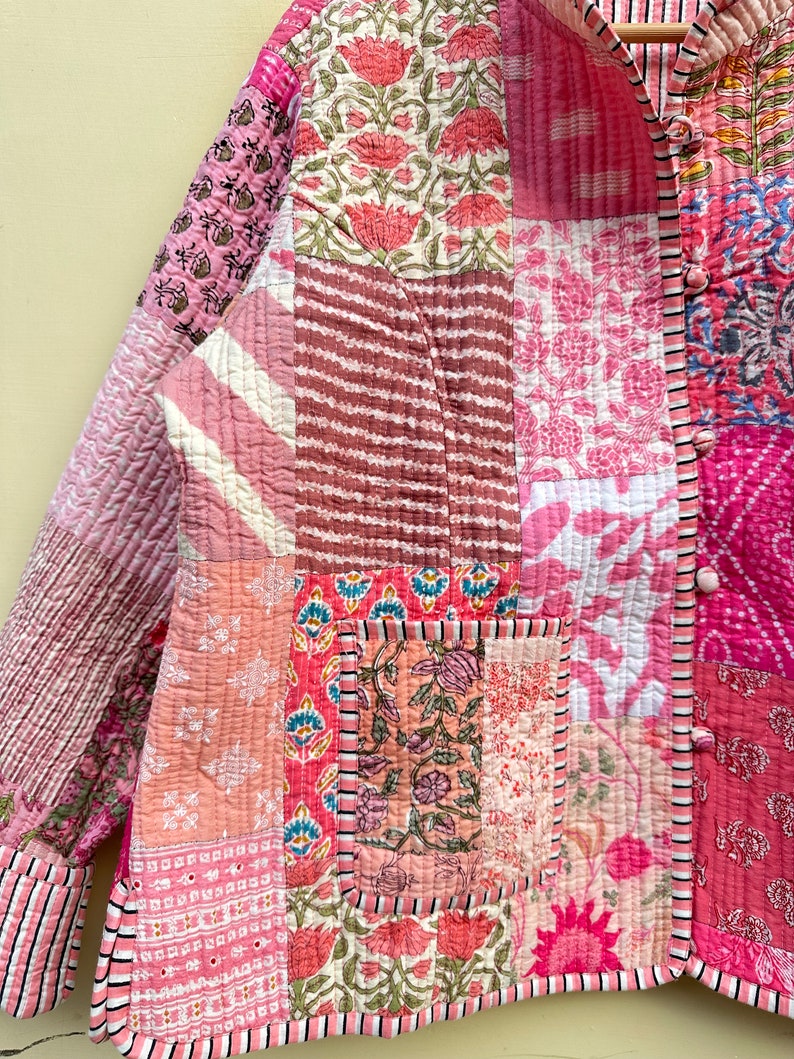 Patchwork Quilted Jacken mit Kragen Baumwolle Floral Boho Stil Herbst Winter Jacke Mantel Streetwear Gesteppte Wendejacke für Frauen Bild 3