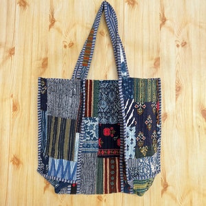Handmade Indian Patchwork Cotton Tote Bag: Quilted Travel Bag