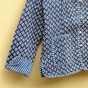 Giacca indiana con stampa a blocchi vintage Giacca collor, giacca Bohemein, giacche a righe. Blu immagine 6